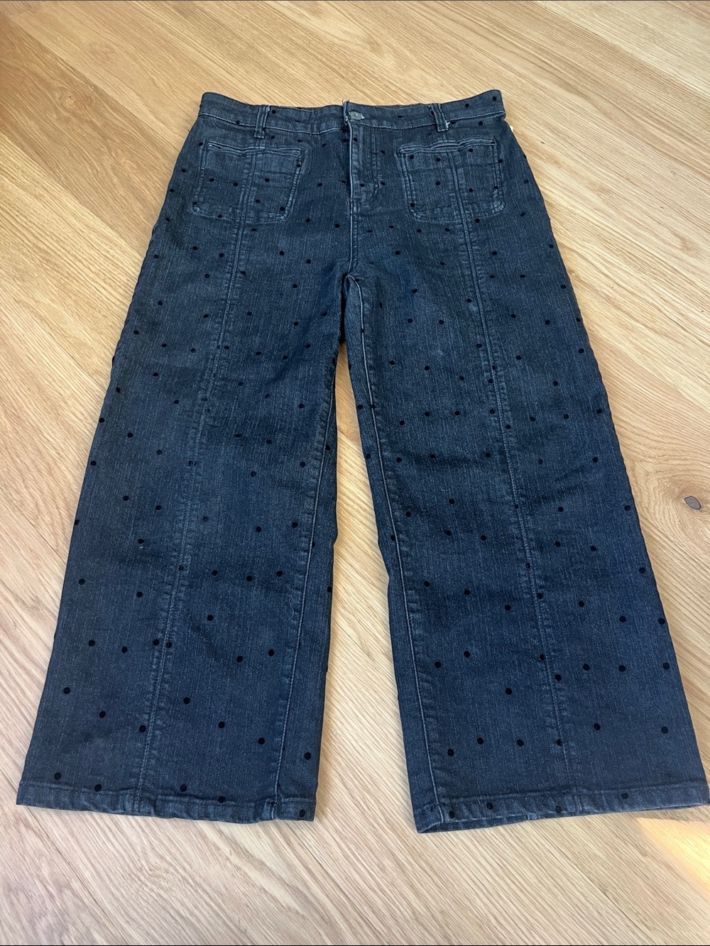 Pilcro Women’s High Rise Cropped Wide Leg Jeans-Black polka dot size 31 - Picture 1 of 10